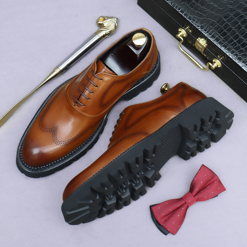 [Big Sale] Business Shoes Men's British First Layer Cowhide Business Formal Wear Thick Sole Heightening Genuine Leather Small Leather Shoes Manufacturer