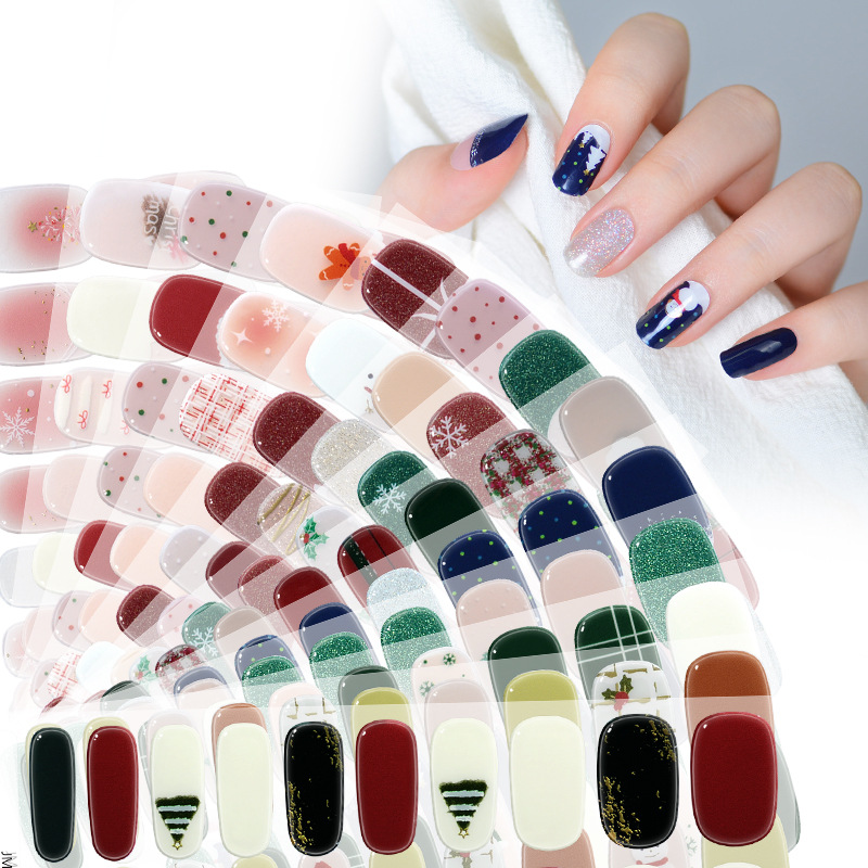 Christmas Manicure Stickers Cross-Border Direct Supply Manufacturers Ready-Made Semi-Baked Uv Gel Nail Stickers Second Generation Semi-Cured Manicure Stickers