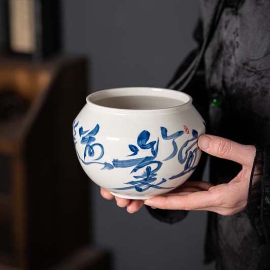 Plant Ash Jianshui Water Water Pon Handwritten Poetry Calligraphy Tea Dregs Tank Ceramic Tea Pon Large Kung Fu Tea Set Tea Ceremony Accessories