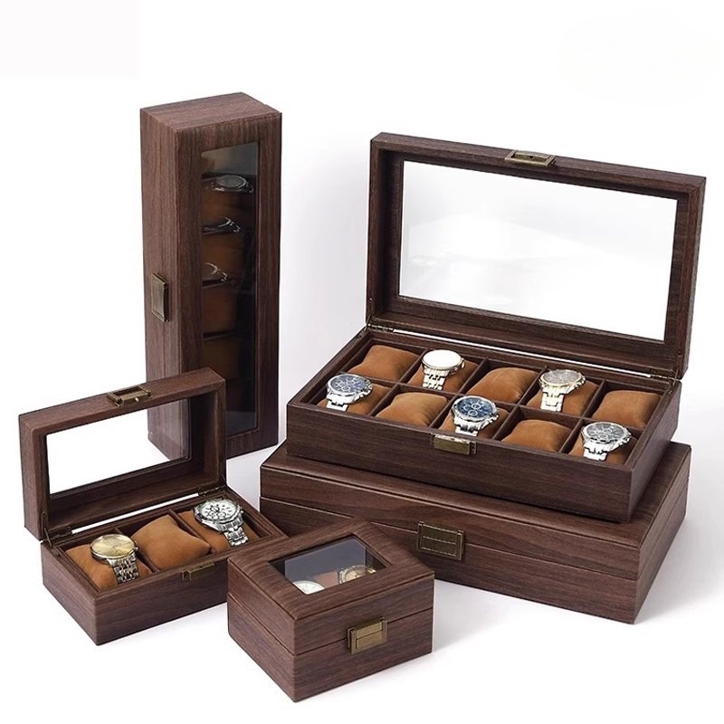 Retro Wood Grain Pu Leather Watch Box Wooden Jewelry Gift Packaging Box Cross-Border Hot-Selling Watch Storage Box Watch Box Foto QC de 1688 na Qualit.ly