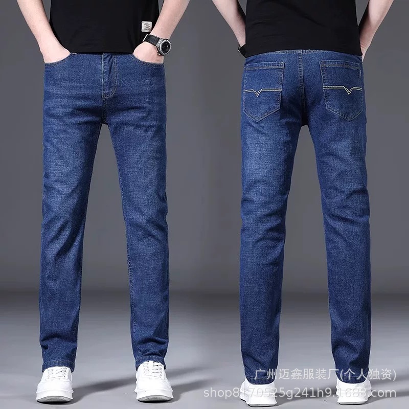 Men's Jeans Spring & Fall Jeans Men's Cross-Border Wholesale Export Elastic Straight Loose Casual Men's Long Pants