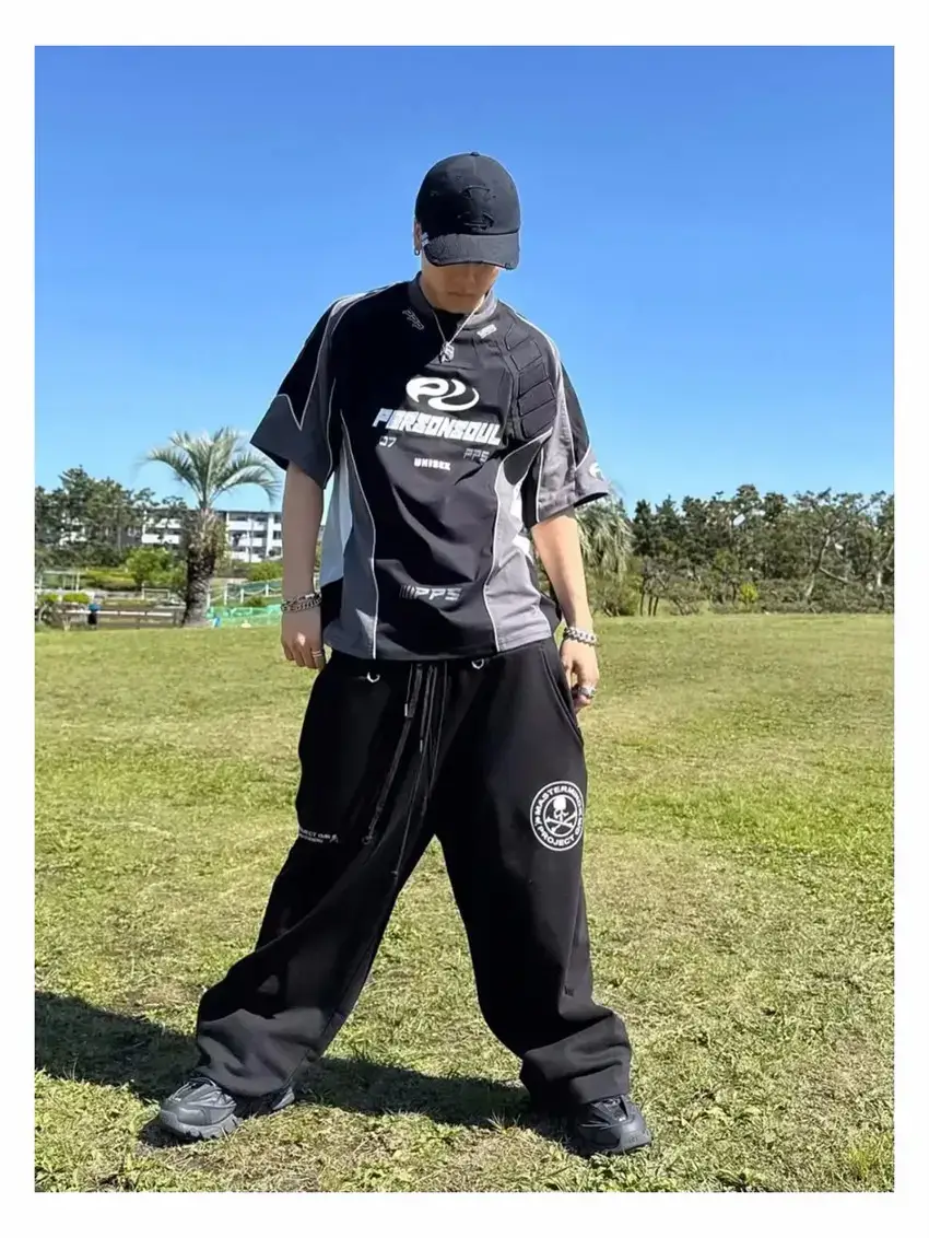 High-Quality G/R Collaboration Skull Letter Embroidery Print Faux Three-Waist Loose Terry Sweatpants for Men and Women Trendy