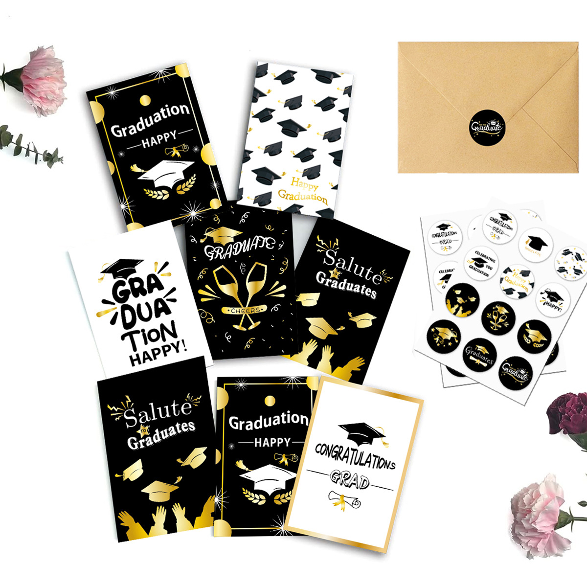 Amazon's New Graduation Season Party Greeting Card Doctor's Hat Creative Blessing Card 6Pcs with Envelope Sticker Cross-Border