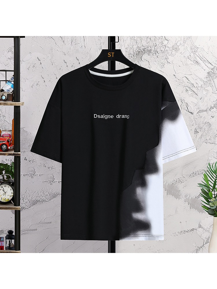 Teenagers' Loose Gradient Half-Sleeved T-Shirt for Boys 12-13 Years Old, Middle and High School Loose Short-Sleeved T-Shirt 15 Summer Wear T-Shirt Men's Clothing 16
