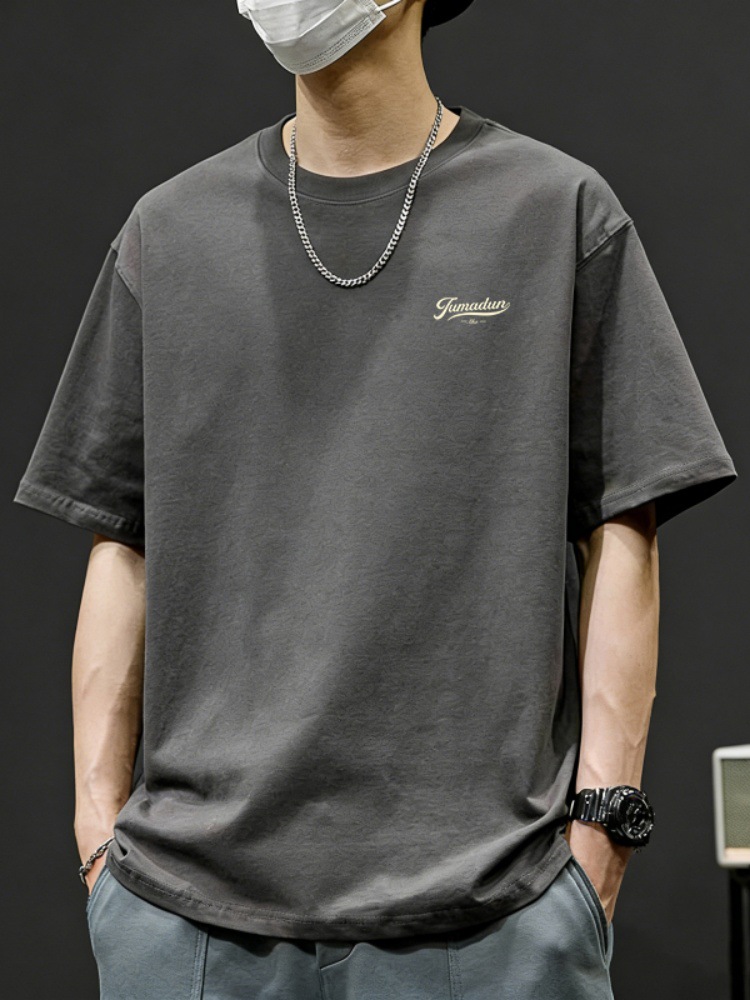 Summer Trendy Brand Heavyweight 200g T-Shirt for Men, Short-Sleeved, Loose Fit, Plus-Size Men's Pure Cotton Base Shirt