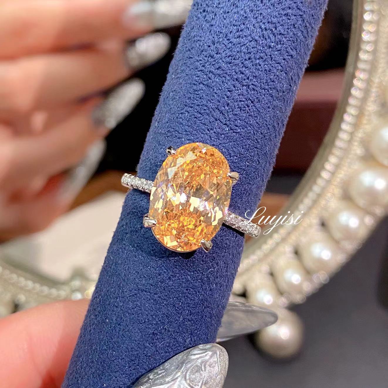 Light Luxury and High-End Feel, Ice Flower Cut Padparadscha Ring, Fashionable and Stylish, Unique and Exquisite Pigeon Egg Colored Gemstone Ring for Women