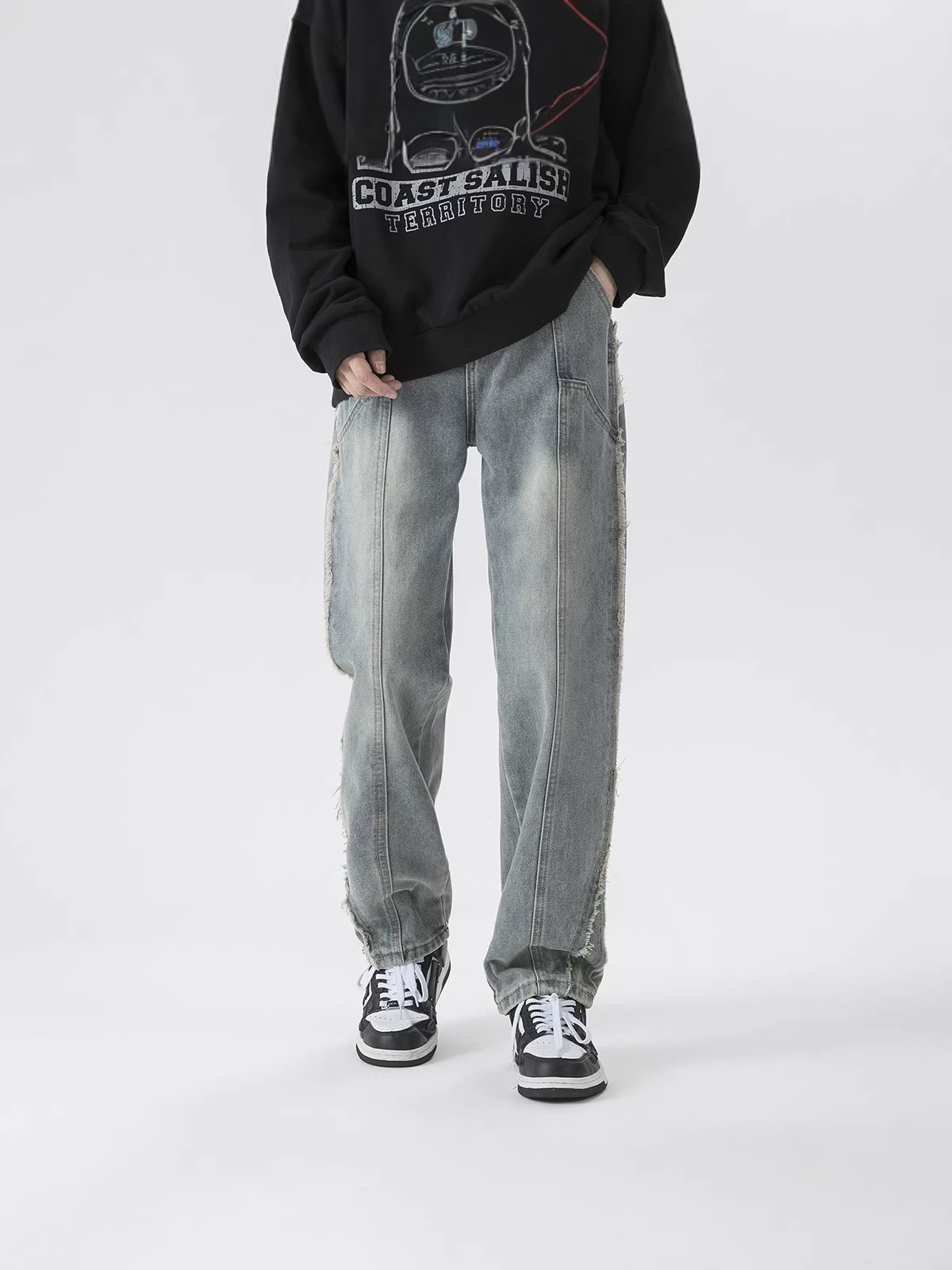 Straight-Leg Jeans for Men, American Retro Washed and Distressed Jeans, Men's Long Pants, Guangzhou Xintang Jeans Wholesale
