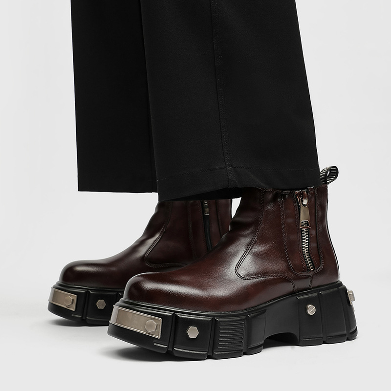 2026 Autumn and Winter New Style Side Zipper Comfortable Versatile Short Boots Punk Chelsea Boots Thick-Soled Height-Increasing Retro Martin Boots