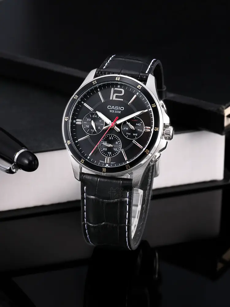 Casio Watch Men's Heart of Darkness 1375 Men Business Three-Eye Quartz Watch Waterproof Non-Mechanical Mtp-1374