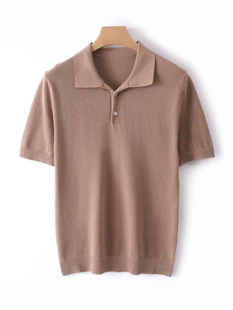 2025 new cross-border pure cotton knitted spring and summer solid color short sleeve basic POLO lapel short sleeve men's wholesale