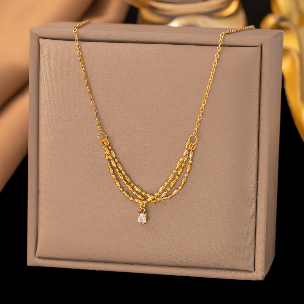 New Non-Fading Niche Light Luxury Smile Zircon Pendant Collarbone Chain Wheat Ear Wrap Chain Versatile Titanium Steel Necklace Batch
