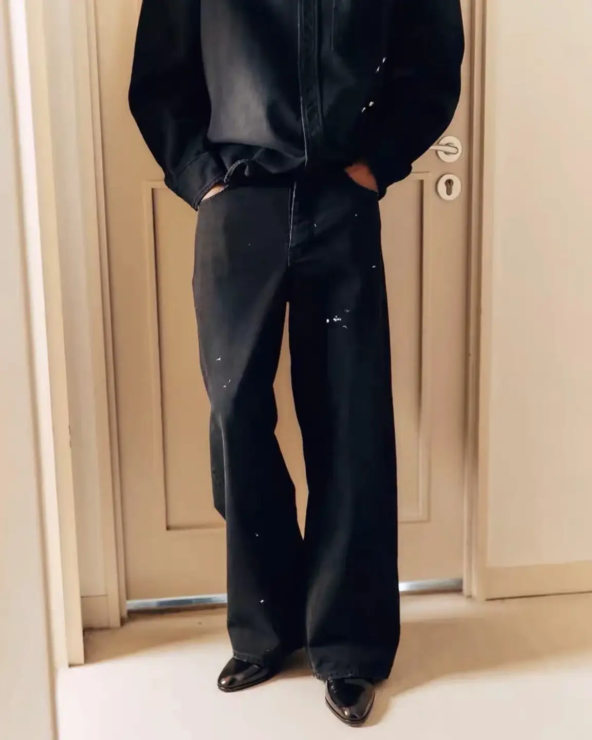 Vujade 010 pop Osaka limited edition washed black horse chestnut splashed ink baggy loose wide leg jeans versatile