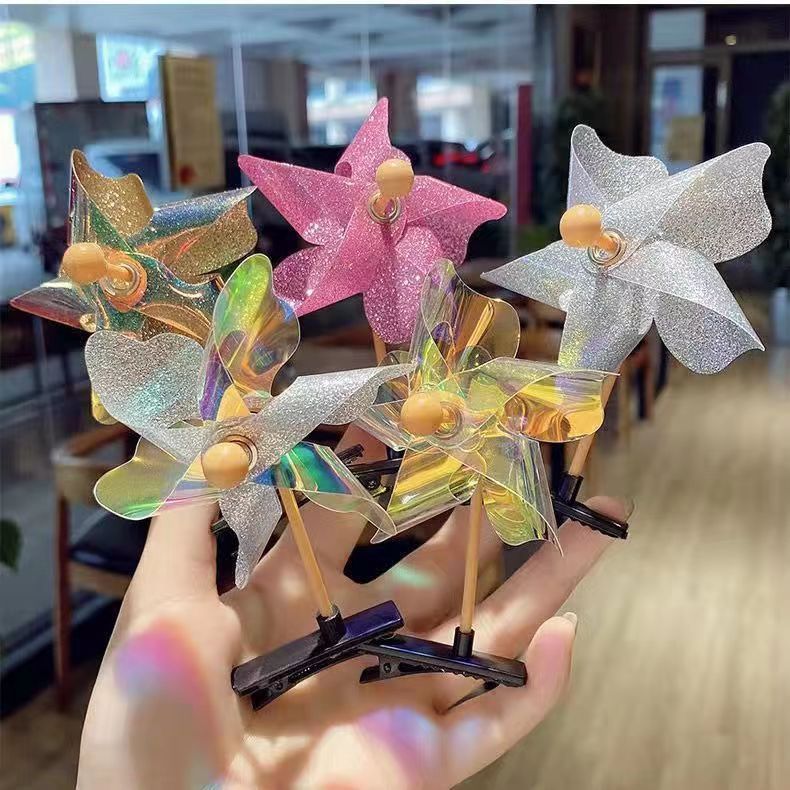 Shake the same sequins laser windmill hairpin rotating cute sweet cute children's toys push activities gifts
