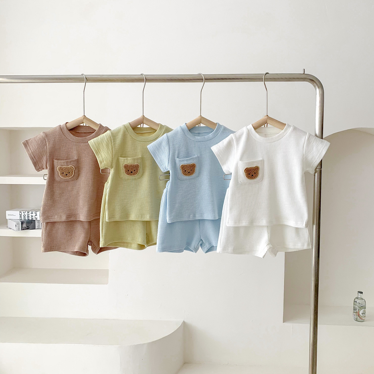 Summer Boys and Girls Suit Baby Stylish Children's Personality Trendy Korean Sports Internet Celebrant Cartoon Bear T-Shirt Shorts