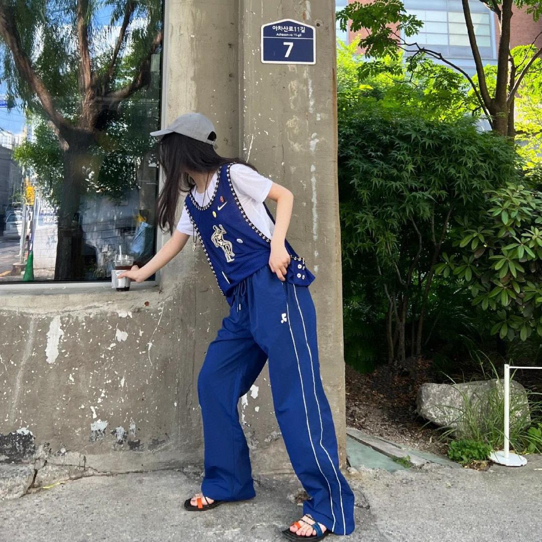 Zhao Lusi's Same Style ~ Counter Quality Restand New Design Vertical Stripesd Loose Casual Sports Pants Trendy Brand