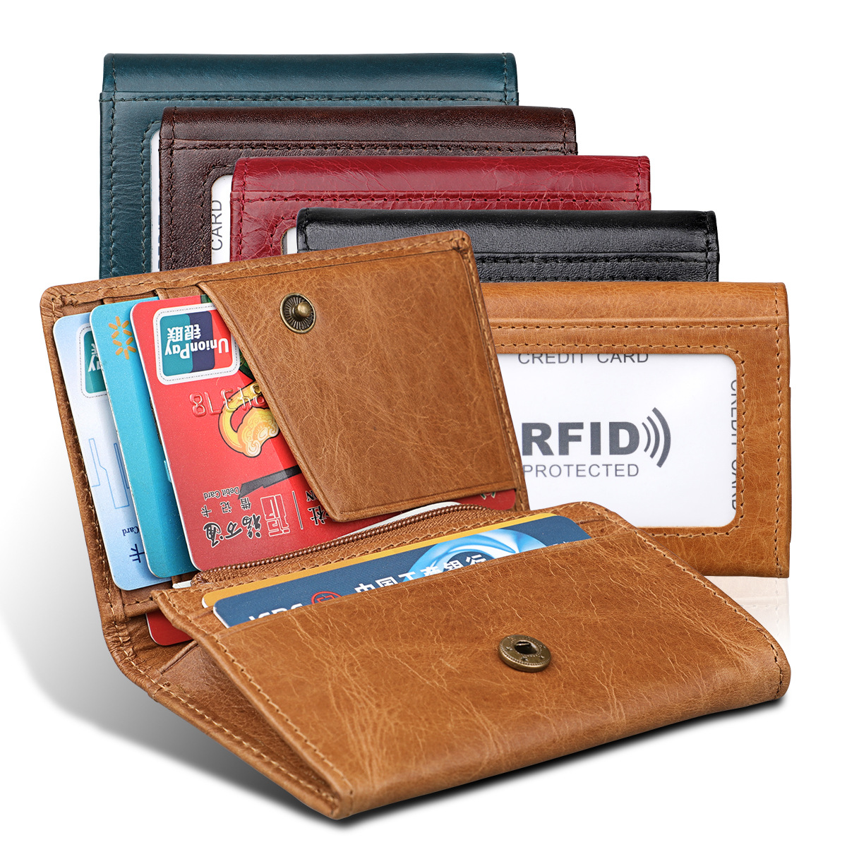 RFID foreign trade new leather coin purse short clutch bag men's and women's card holder women's card holder Crazy Horse Leather Card bag