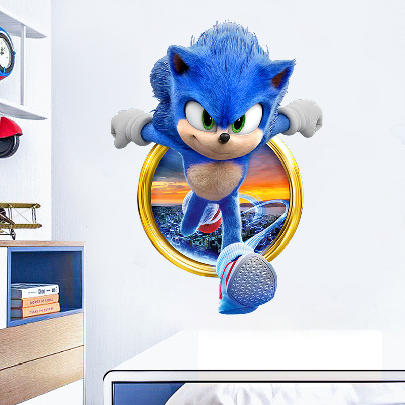 Cross-border Sonic Wall Stickers Children's Room Graffiti Decoration 3D Broken Wall Cartoon Movie Anime Self-adhesive Sticker Removable Foto QC de 1688 na Qualit.ly