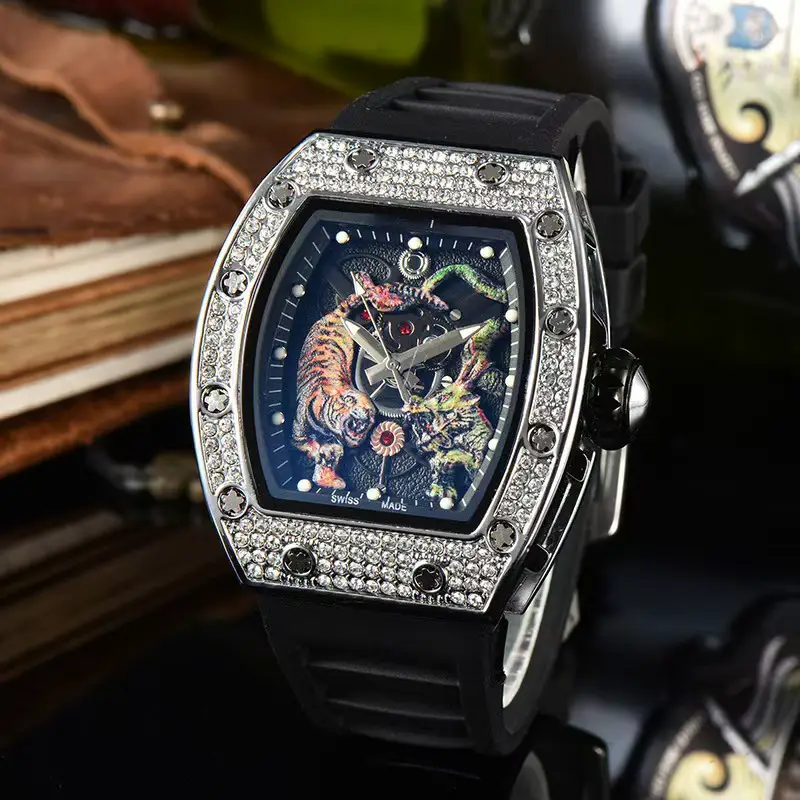 Electroplated Color Literal Quartz Watch All-match Trendy Men's and Women's Wristwatch Wine Barrel-shaped Full Diamond Quartz Watch