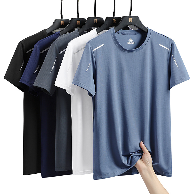 Ice Silk T-Shirt Men's Quick-Drying Short-Sleeved T-Shirt Summer High-Elastic Ice-Feel Breathable Printed Top Cross-Border Factory Wholesale