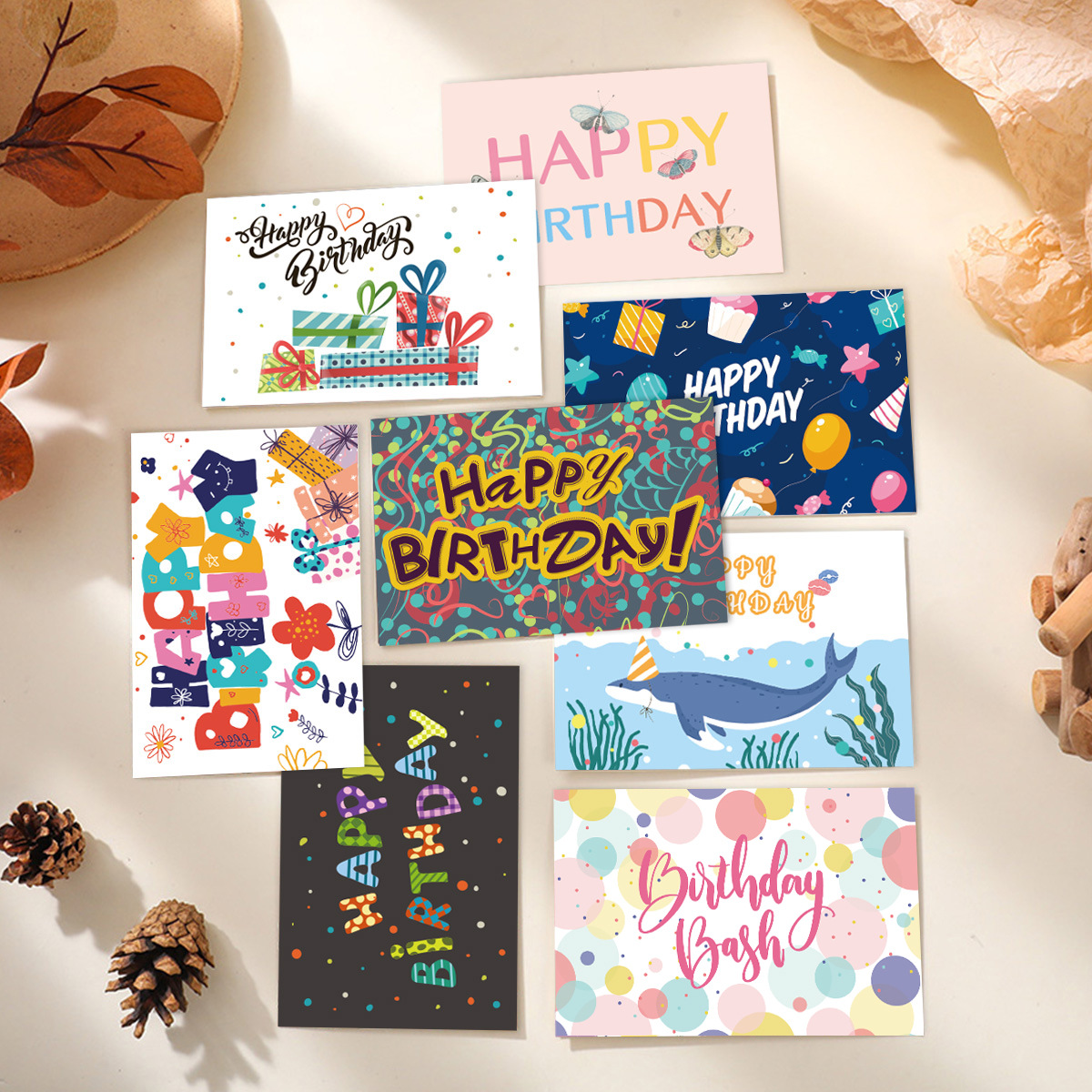 Cross-border New Birthday Greeting Card Folding Card Set of 12 Envelopes for Birthday Gifts and Blessing Message Cards