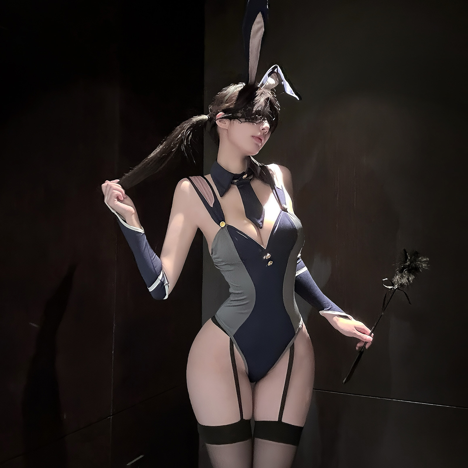 Golden Night Sexy Lingerie, Slightly Drunk-Like Teasing, Abstinent-Style Bunny Girl One-Piece Suit, Open Crotch, No Need to Take Off, Slim Fit Qqny