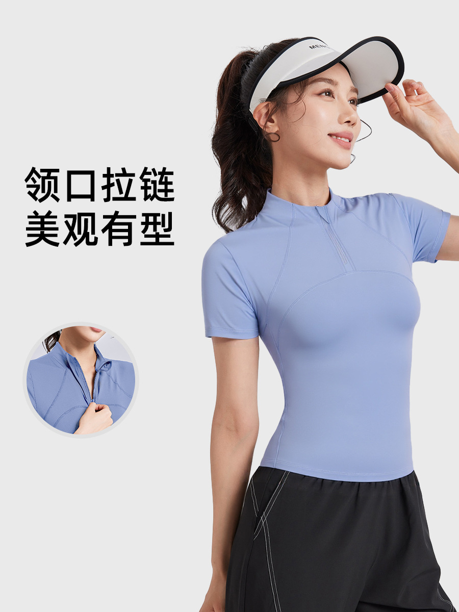 stand collar half zipper sports short sleeve new leisure slim yoga top outdoor running fitness clothes t-shirt generation hair