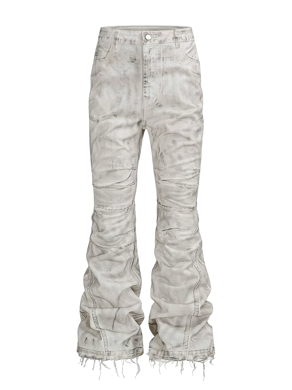 Rebel Wave25Fw “Wχς” White Destroyed Waxed Flared Jeans