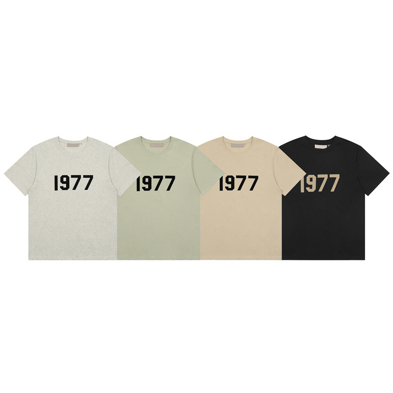 Trendy FOG Multi-Line ESSENTIALS High Street Casual 1977 Short-Sleeved Loose Casual American Men and Women Couple T-Shirt