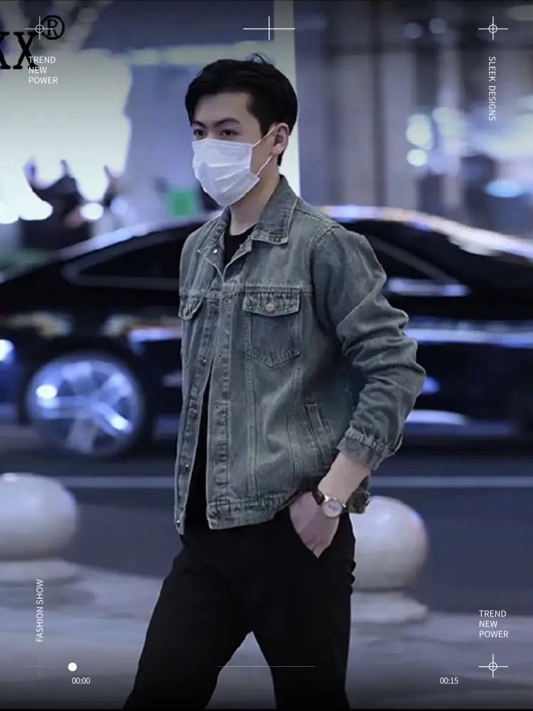 Classy parka Denim Outwear Men Spring & Fall Winter 2025 New arrival American retro Handsome Lapel Jacket for Men