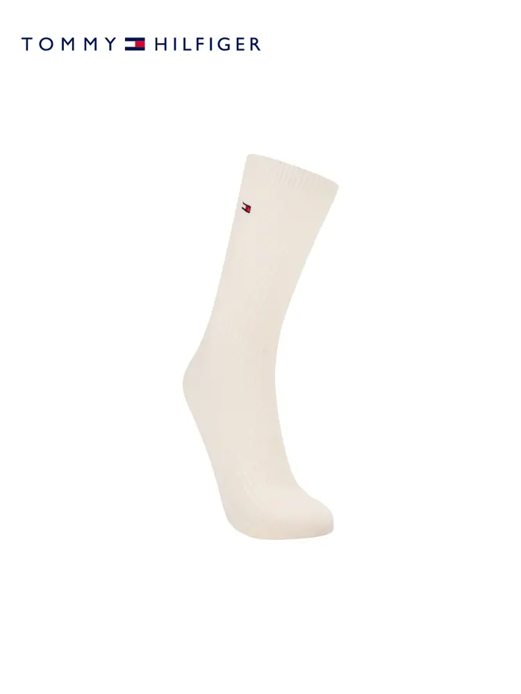 Tommy Women's Clothing with Wool Blend Minimalist Small Embroidery Plaid Stretch Knee Socks Casual Socks Ts000940