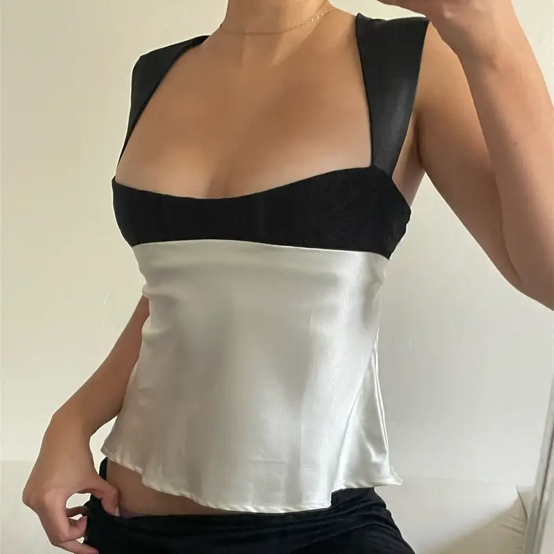 Summer Cross-Border Sexy Low-Cut Strappy Waist Backless Camisole Sexy Color-Blocked High Street Top T-Shirt