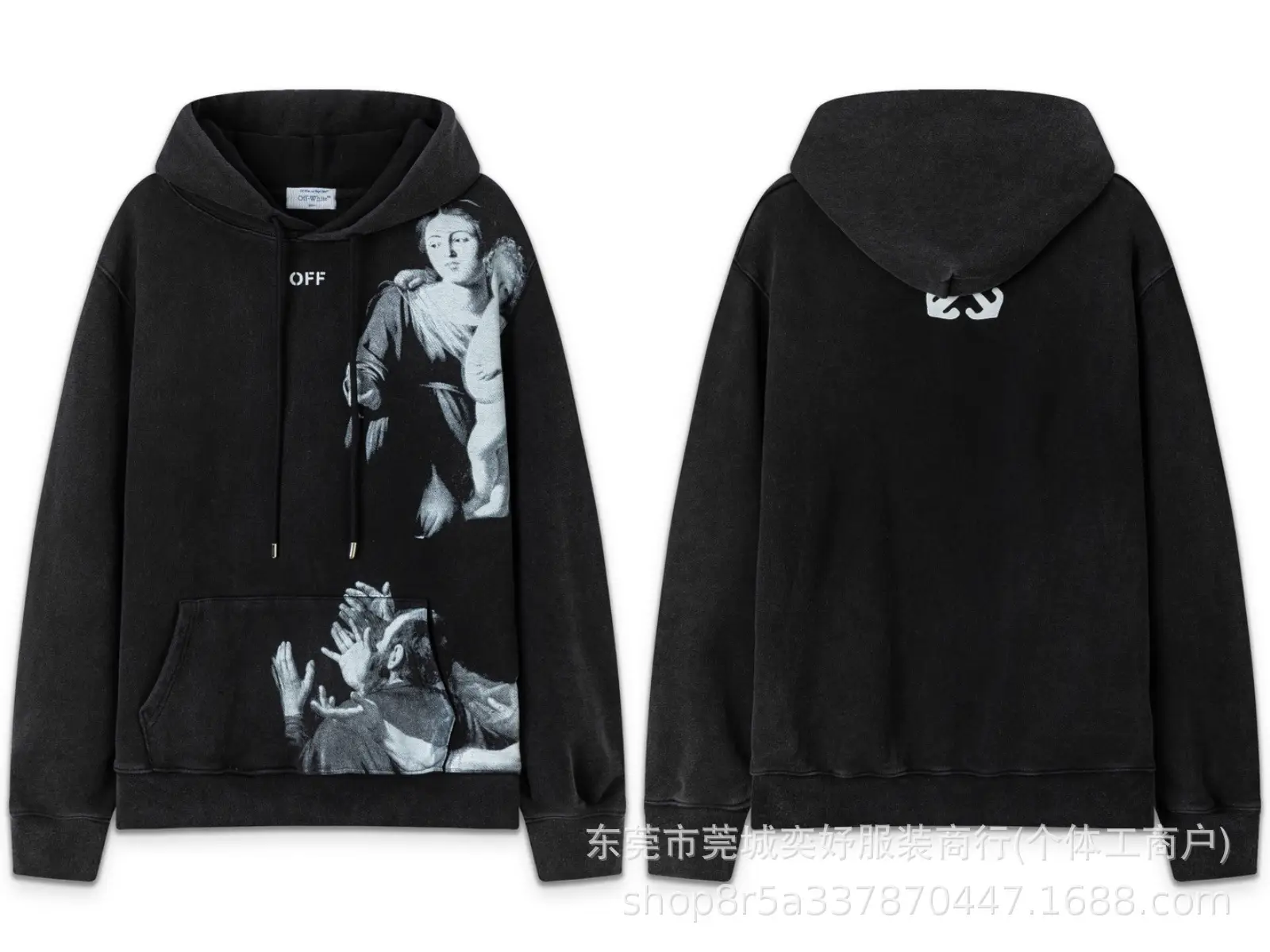 25Ss Trendy Brand Cross-Border Off Autumn and Winter New Letter Arrow Print Hooded Sweatshirt for Men and Women, One Piece Wholesale