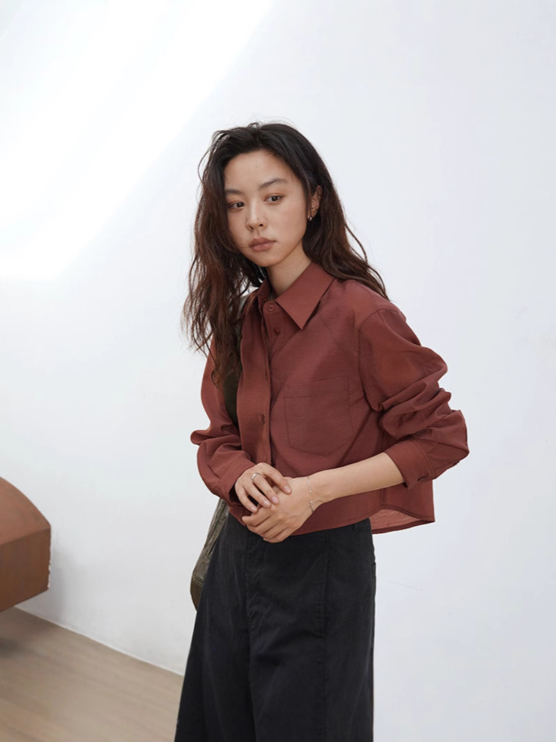 Love and Nancy Guangzhou Thirteen Lines Summer Original New Minimalist Easiest for Match Cool Feeling Short Tencel Shirt 21076