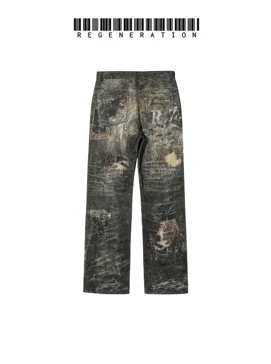Regen Zone 25Ss "Riot" Heavy weight Digital Printed Ancient Cloth Patchwork Vintage Texture Denim