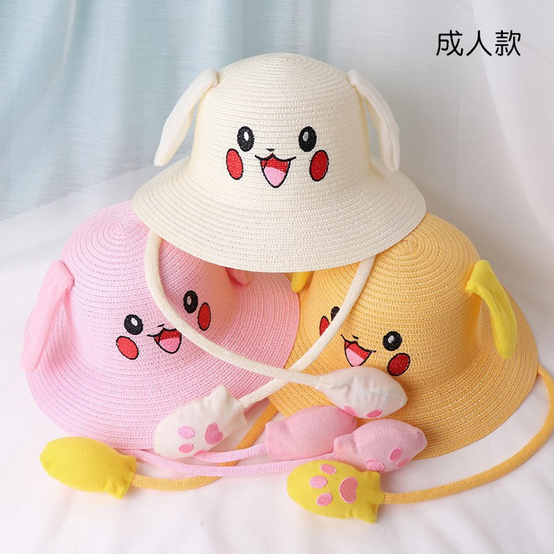 Adult Spring and Summer Cartoon Fisherman Hat Tiktok Style Cotton Yarn Hat with Ear Flaps Sun Protection Sun Hat