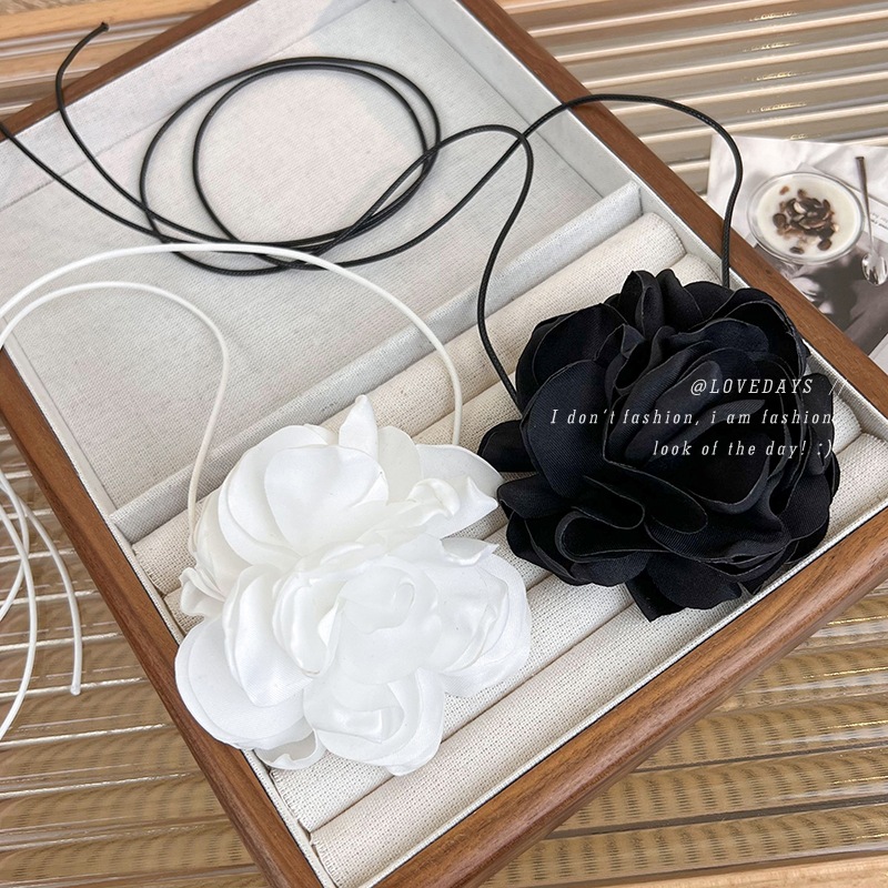Black Three-dimensional Flower Strap Necklace Rose choker Necklace Women's Neck Strap Neck Accessories Collar