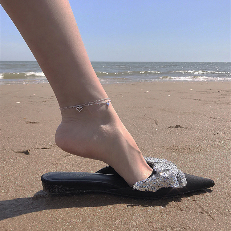 Love double-layer anklet Korean-style Internet-famous simple niche design micro-inlaid heart-shaped personalized anklet for girls