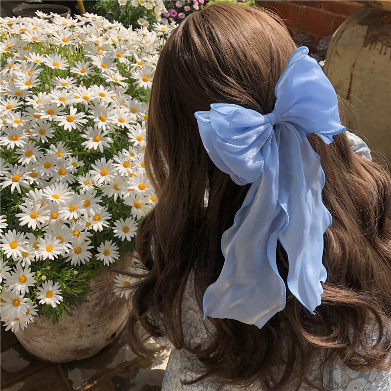 Super Fairy Mermaid Hairpin Thin Flash Big Bow Ribbon Top Clip Summer Girl Internet Celebrity Back of Head Elegant Hair Accessories