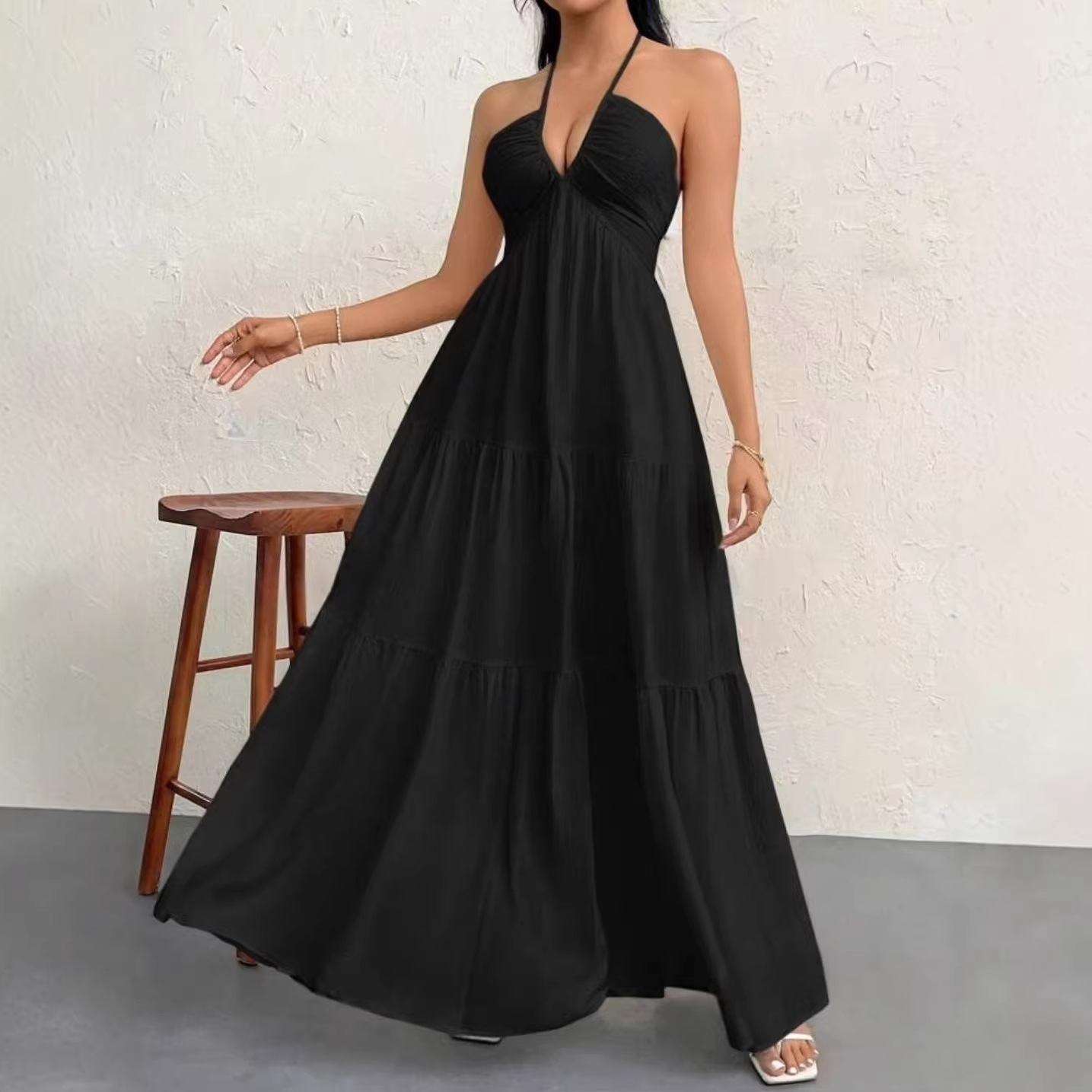 Summer New Cross-Border Women's Popular Deep V-Neck Bohemian Style Belt Wedding Festival Party Dress
