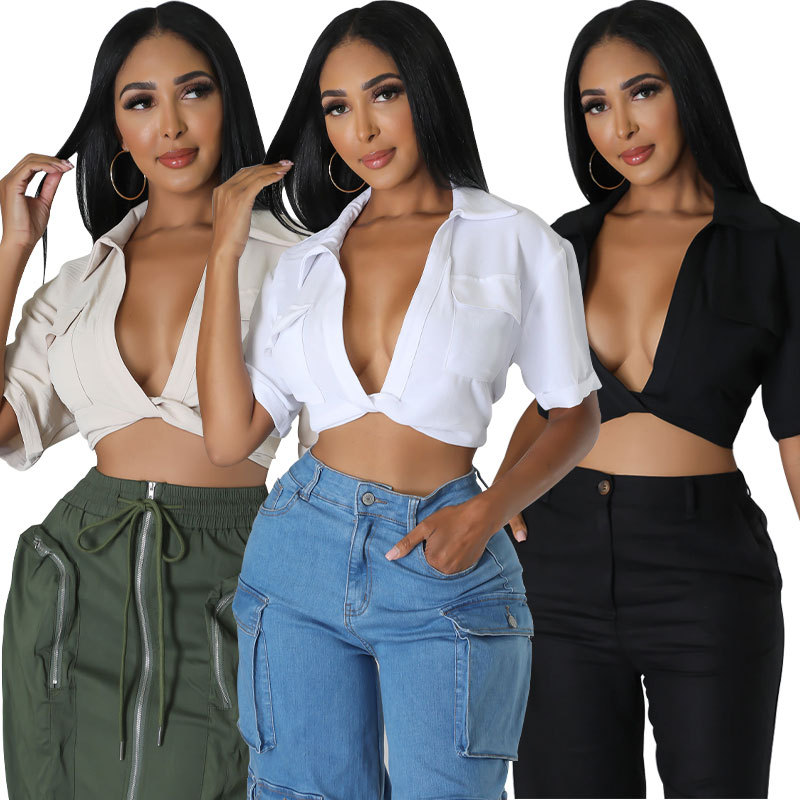 948 shirt women's new top design sense short sleeve casual foreign trade small shirt wholesale AliExpress
