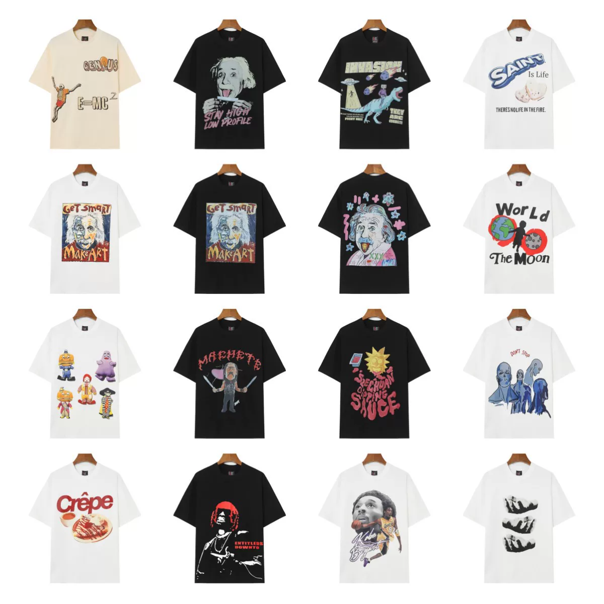 Cross-Border Saint Michael Abstract Cartoon Print Summer Unisex High Street Loose Casual Vintage Short Sleeve