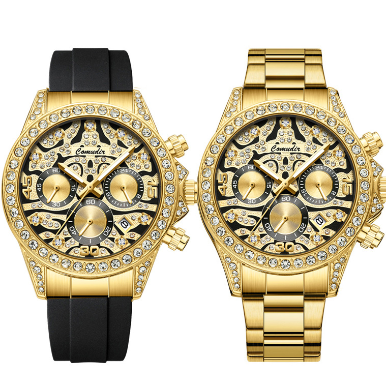 New Tiger Di Mechanical Watch Hollow Full Diamond Watch Men's Luminous Calendar Waterproof Quartz Watch Dropshipping