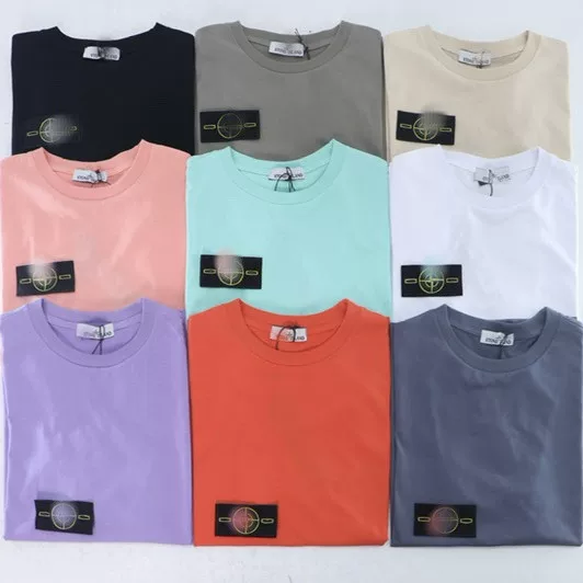 25 Summer New Island European and American Trendy Brand Short Sleeve Embroidered Small Label Cross border Basic Solid Color T-shirt for Men and Women