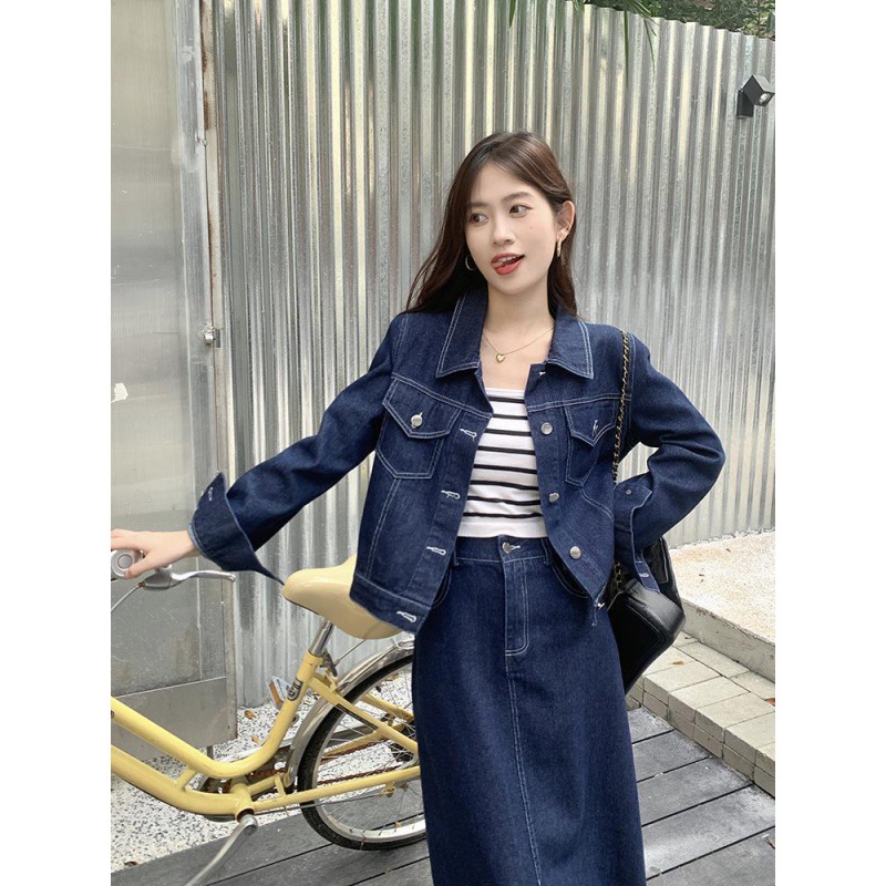 Large Size Women's 2023 Spring New Korean-style All-match Loose Tight Waist Slimming Short Jacket Denim Two-piece Set for Chubby Girls