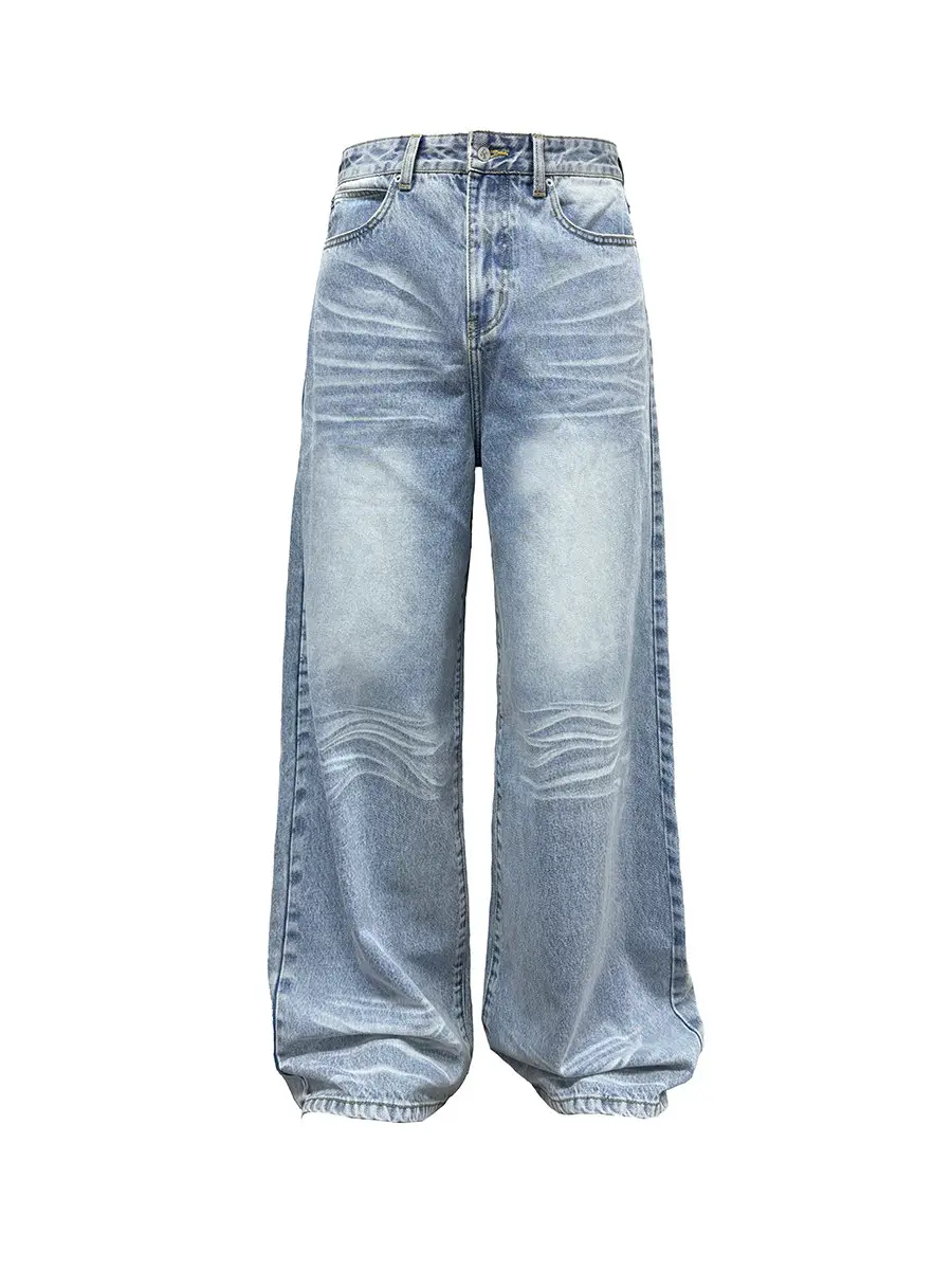 Jcaesar Blue Ice Denims Ice Blue Washed Jeans Messy Whiskered Baggy Fit Pants