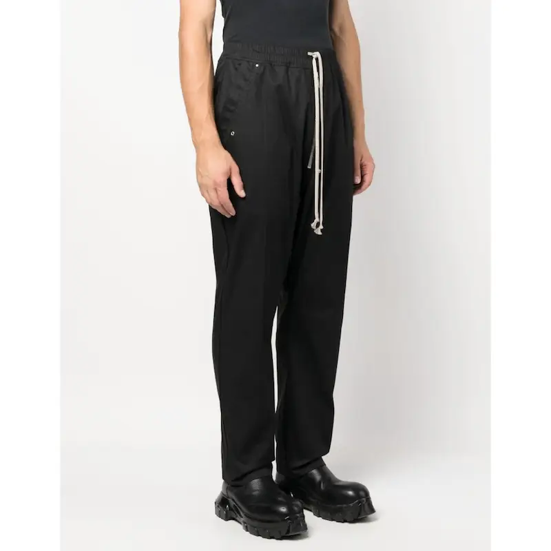 Ro Style High Street Professional Hard Cotton Black Normal Crotch Wide Leg Elastic Drawstring Pants Waist Non-Elastic Zipper Details Men