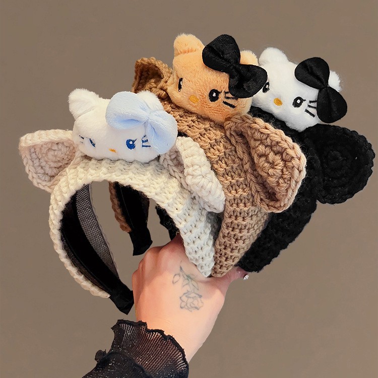 Original Design Cute Bear Ear Hair Hoop Women's Sweet Hair Clips Wash Face Wool Hand-made Hair Accessories for Women