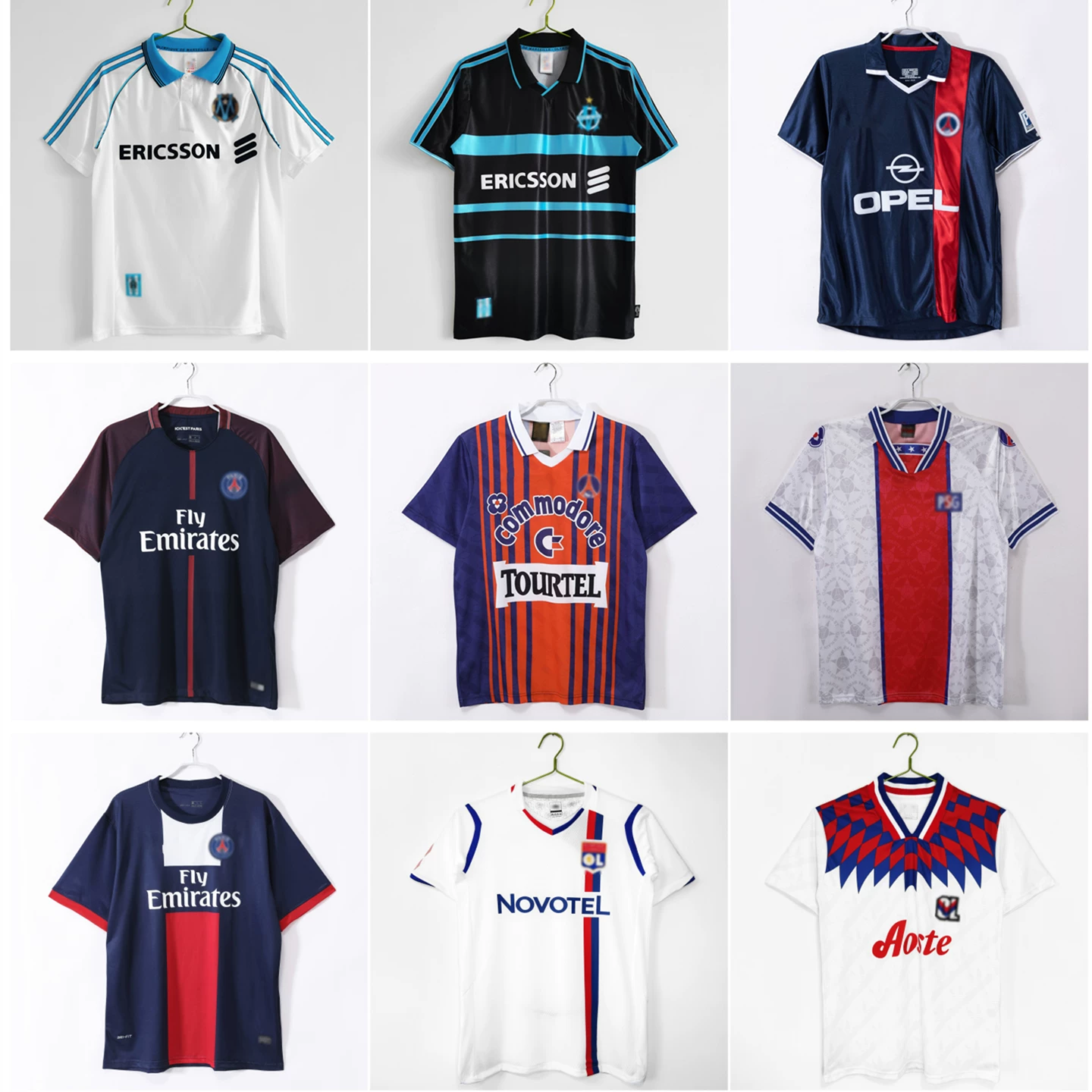 French Ligue 1 Club Retro Jerseys Home and Away Retro Tops Nostalgic League Paris Lyon Marseille Short-Sleeved Jerseys Foto QC de TAOBAO na Qualit.ly