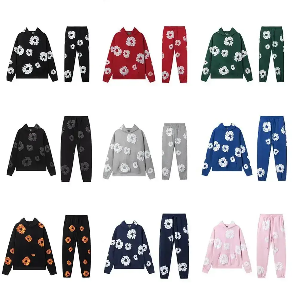 Denim Tears Cotton Blossom Fleece Lined Hooded Sweatshirt and Sweatpants High Street Sportswear Set