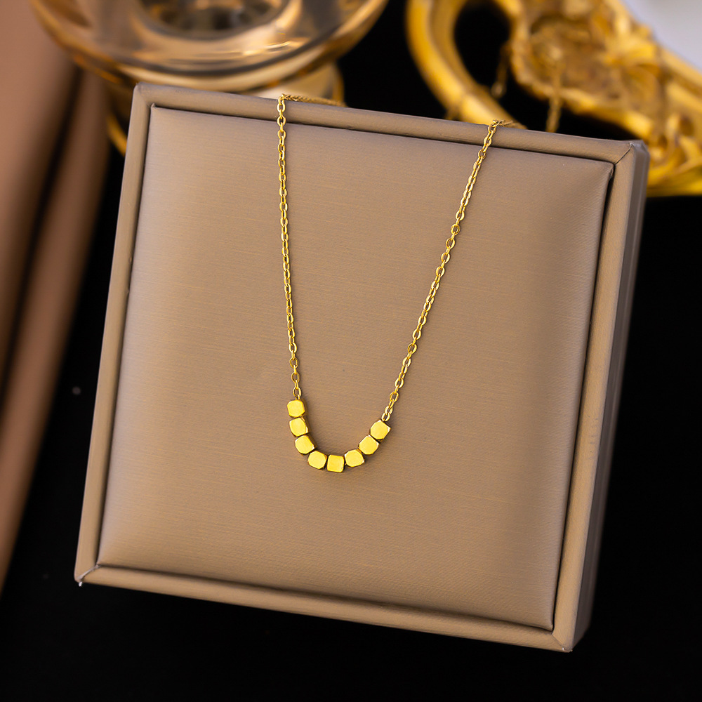 Europe and the United States cross-border wholesale new niche design ins style eight directions to make money small square 18K gold titanium steel necklace women